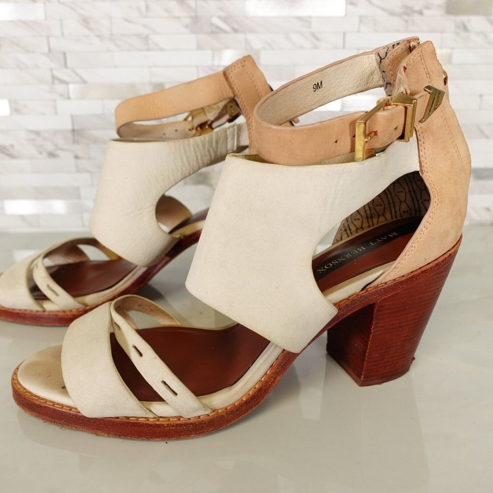 Elegant Leather Tan and Cream Women's Heels - Picture 8 of 15